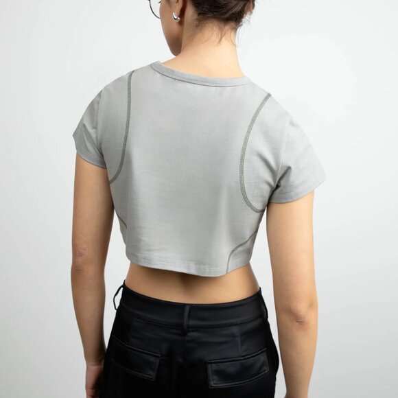 OAK+FORT Organic Cotton Cropped Tee with Stitching in Limestone Size XS (NWOT) - Picture 3 of 4